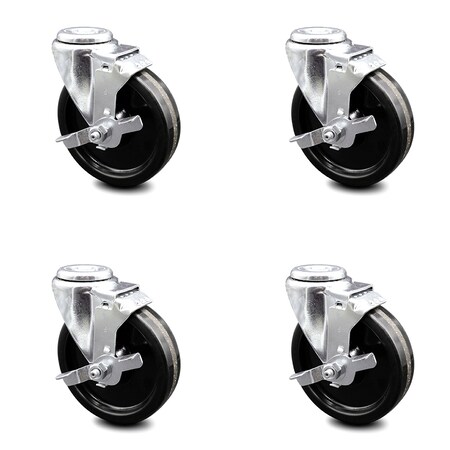Service Caster 5 Inch Phenolic Wheel Swivel Bolt Hole Caster Set with Brake SCC-BH20S514-PHS-TLB-4